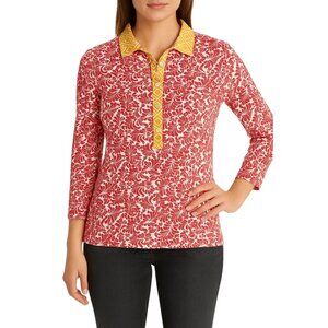 J. McLaughlin Court 3/4 Sleeve Polo in Orange Red Lisbon Market Geo Size Medium